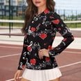 thumbnail image 2 of Garronmavis Golf Shirt for Women Zip Long Sleeve Golf Tennis Shirts Women 1/4 Zip Collar Workout Athletic Workout Valentines Day Shirt, Valentines Music Note, Size XL, 2 of 7