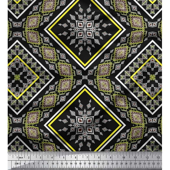 Soimoi Satin Silk Fabric Aztec Kilim Print Sewing Fabric Yard 42 Inch Wide