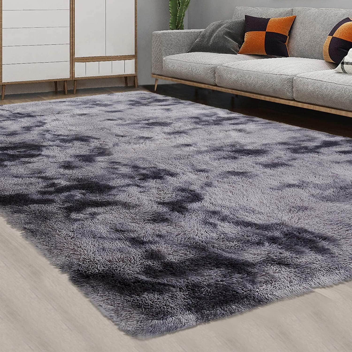  Ophanie 8x10 Area Rugs for Living Room, Large Shag Bedroom  Carpet, Tie-Dyed Grey&White Big Indoor Thick Soft Nursery Rug, Fluffy  Carpets for Boy and Girls Room Dorm Home Decor Aesthetic 