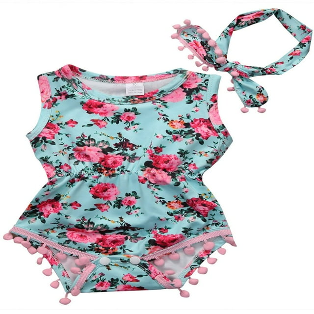 MesaSe Baby Girl Summer Flower Romper 2PCS Outfit Set Clothes