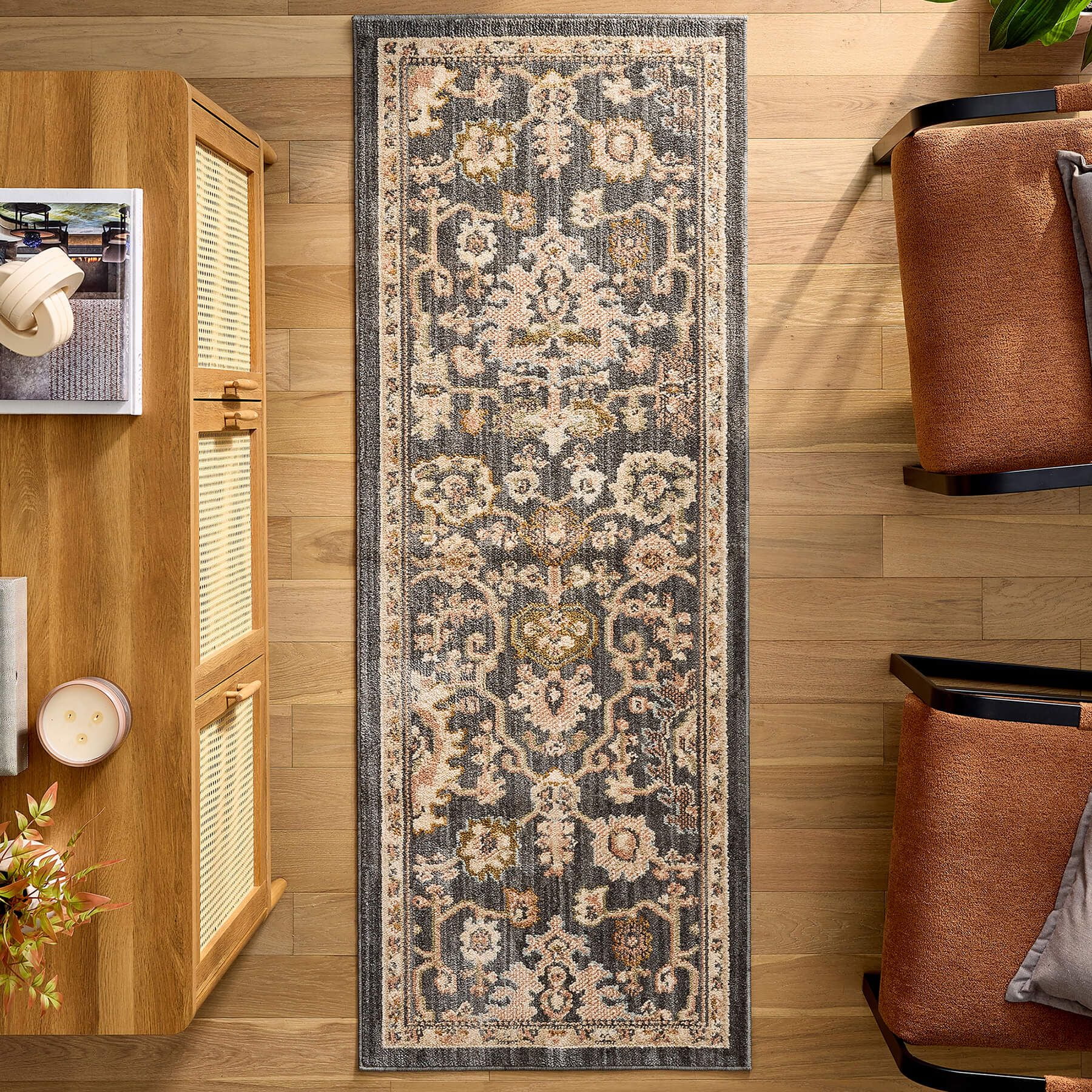 Better Homes and Garden Modern Oushak Low Pile Stain and Fade Resistant Indoor Runner Rug, Gray, 2'7.5" x 7'