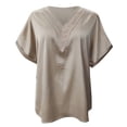 thumbnail image 1 of Vedolay Women Shirts Casual Short Sleeve Womens V Neck Button Tops Summer Batwing Sleeve T Shirts Loose Casual Solid Color Blouse,Khaki XL, 1 of 5