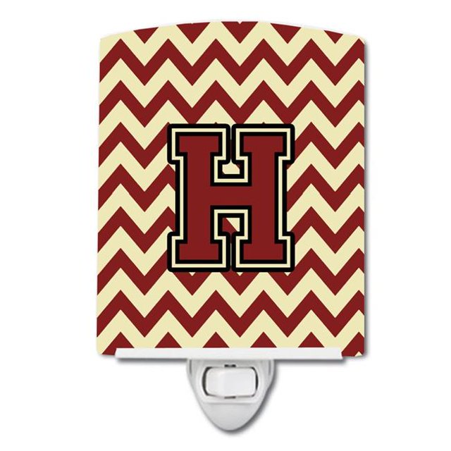Carolines Treasures CJ1061-HCNL Letter H Chevron Maroon & Gold Ceramic Night Light