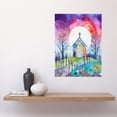 thumbnail image 2 of Countryside Chapel In Full Moon Spring Night Modern Folk Art Watercolour Painting Large Wall Art Poster Print Thick Paper 18X24 Inch, 2 of 5