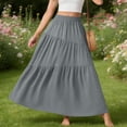 thumbnail image 4 of yillto Women's Summer Midi Skirt A Lined Flowy with Pockets Elastic High Waist Beach Vacation Skirts, 4 of 6