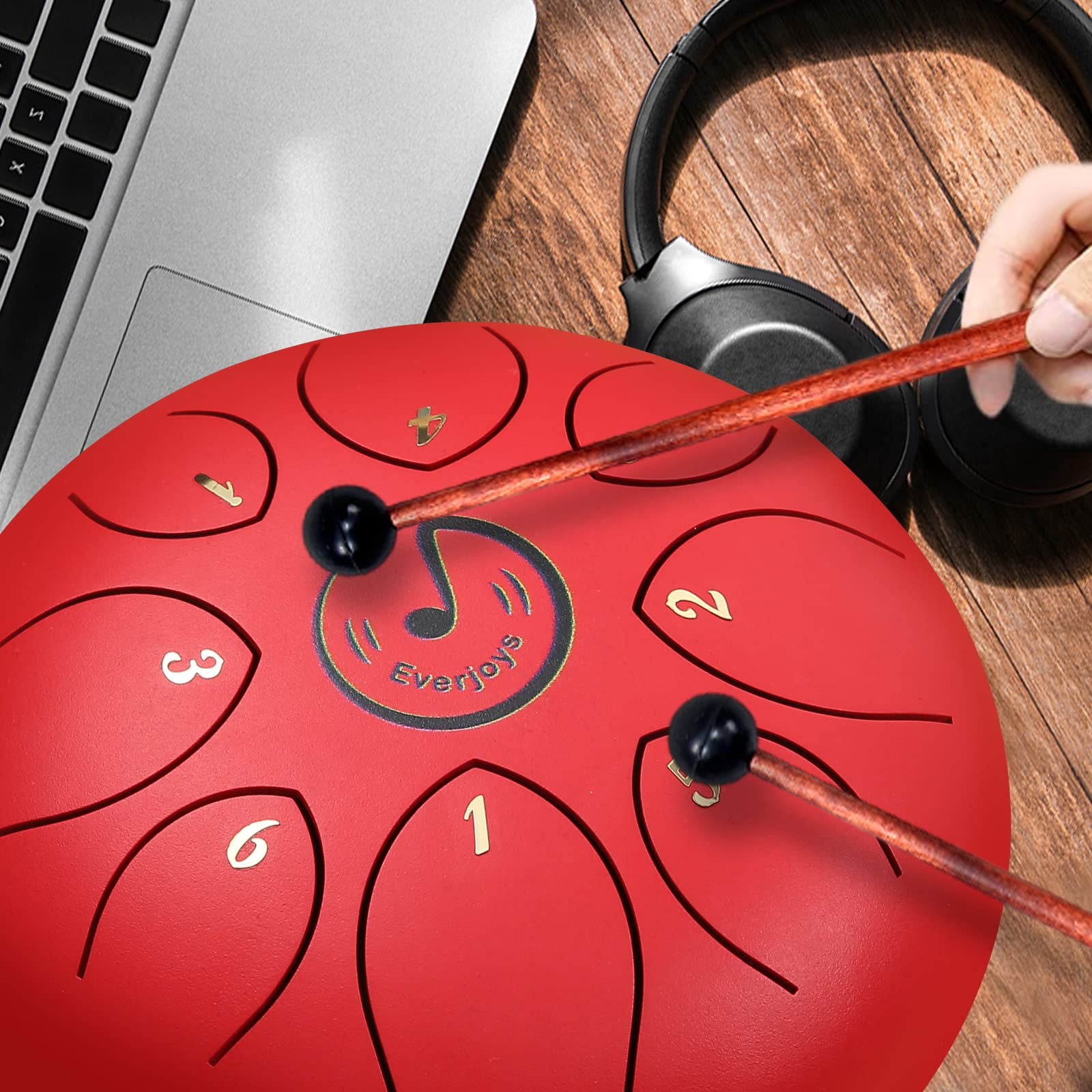 EVERJOYS Steel Tongue Drum, 8 Notes 6 Inches C-Key Handpan Drum Percussion Instrument w/Gig Bag, Music Book and Mallets for Beginner Meditation Healing Concert Yoga Steel Drum,Red
