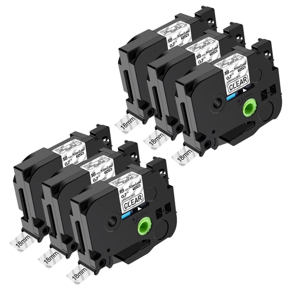 NineLeaf 6 Pack Compatible for Brother P-touch TZe-141 TZe141 TZ-141 TZ141 18mm Clear Laminated Label Tape 0.7" x 26.2 ft (18mm x 8m)