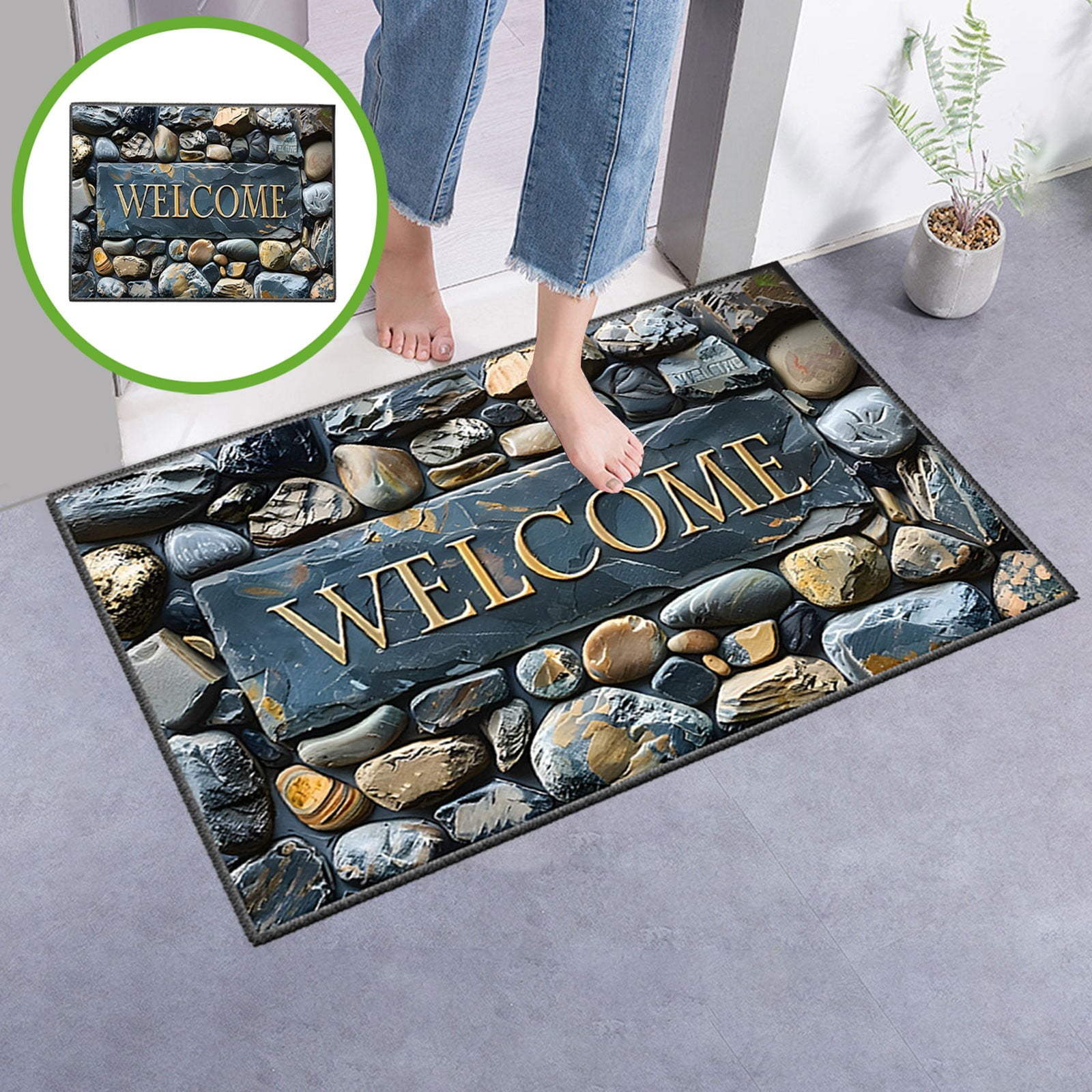 Rectangle Entrance Door Mat, Entry Way Doormat Front Door Rugs Outdoors Heavy Duty Welcome Mat, Non Slip Low Profile for Garage (Large)