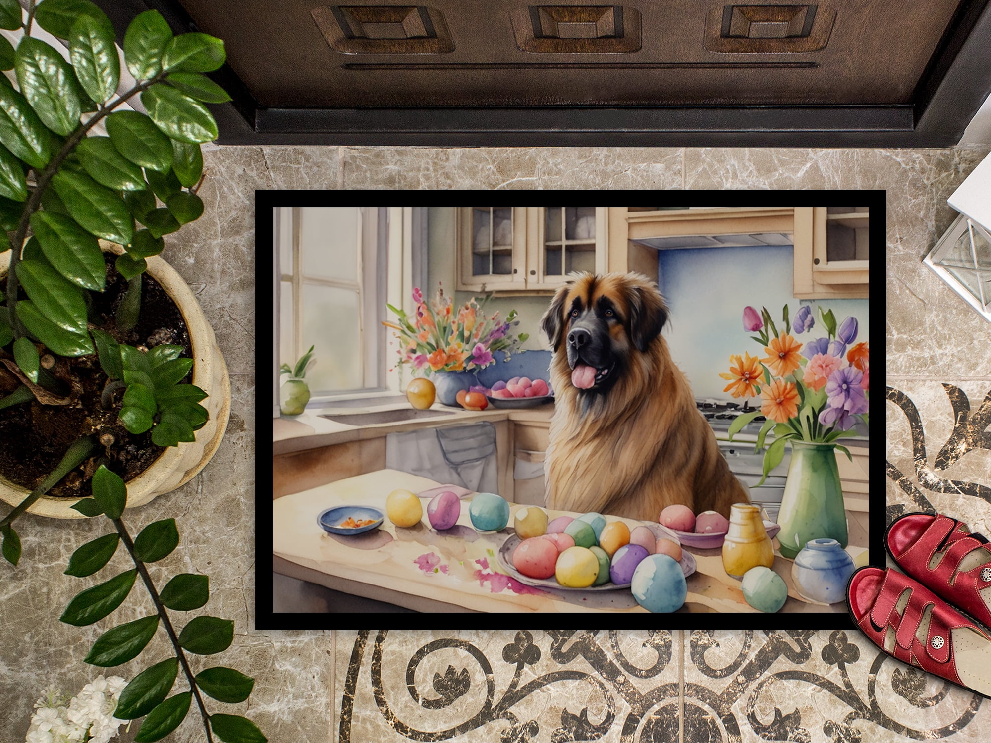 Decorating Easter Yorkshire Terrier Doormat
