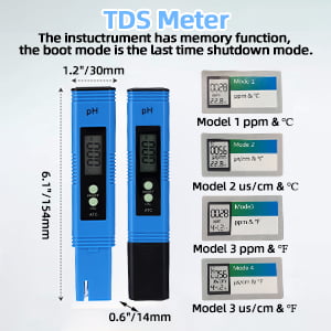 Pancellent Water Quality Tester TDS PH EC Temperature 4 in 1 Set （ Blue ） 