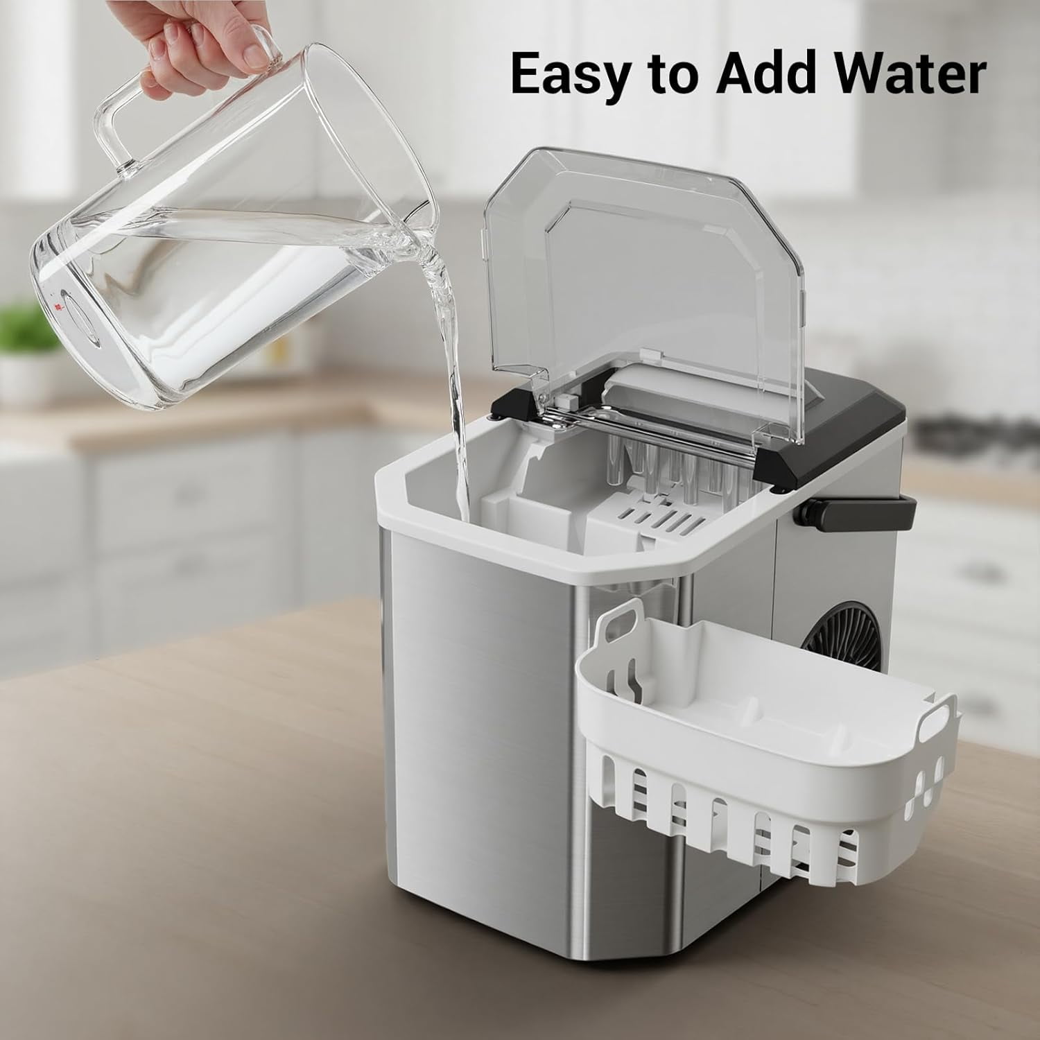 XUTUMM Portable Ice Maker Machine with WiFi, 2 Ice Sizes, Makes 9 Cubes in 6 Mins, 28 lbs per Day, Self-Cleaning Function, Includes Ice Scoop & Basket for Home, Kitchen