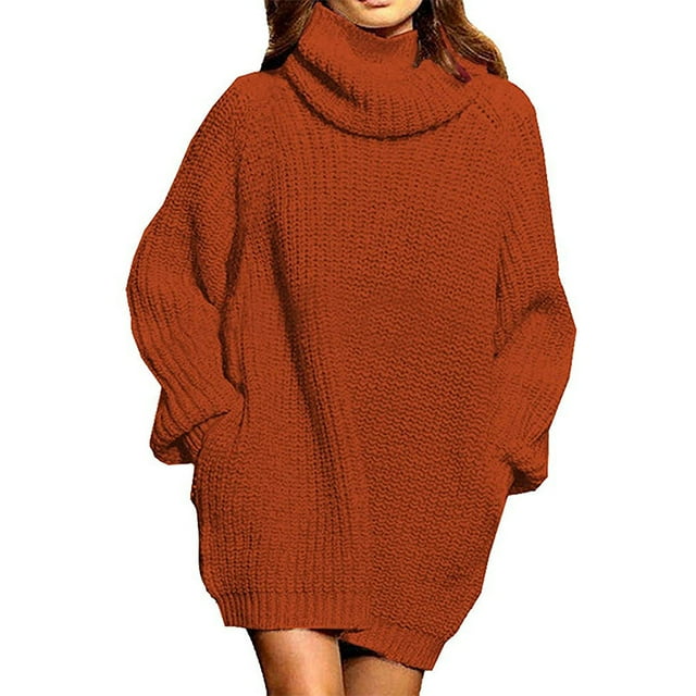 Robe Pull Longue en Laine à Col Roulé Ample pour Femmes