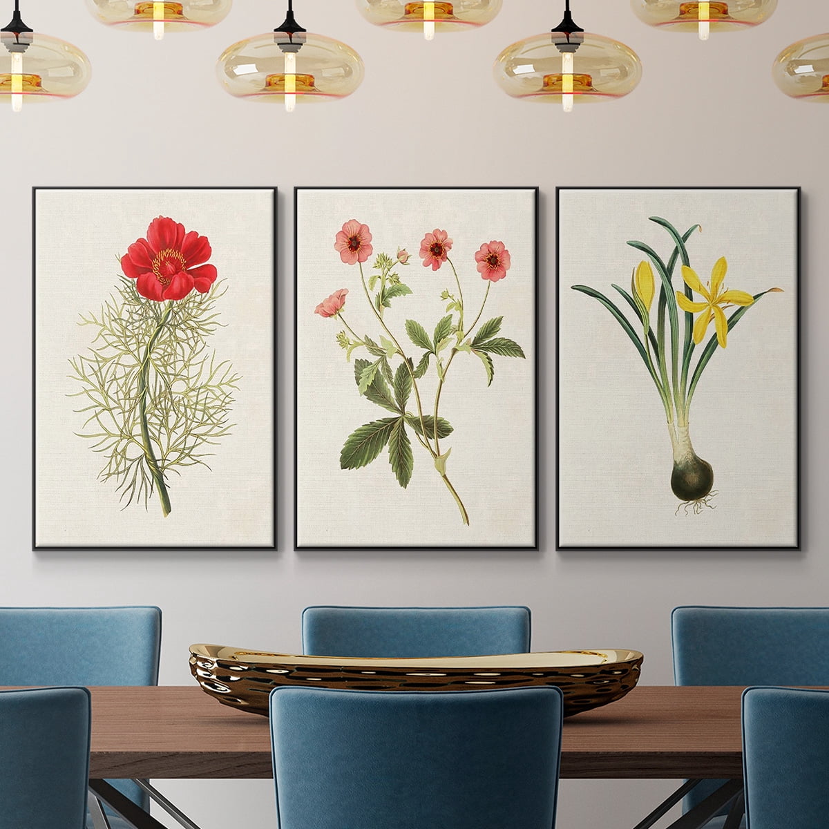 Flowers of the Seasons VI - Framed Premium Gallery Wrapped Canvas L Frame 3 Piece Set - Ready to Hang