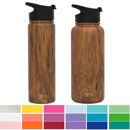 Simple Modern 32oz Summit Water Bottle + Extra Lid - Vacuum Insulated Thermos Stay Hot & Cold 18/8 Stainless Steel Flask - Hydro Travel Mug - Wood (Best Water Bottle To Keep Things Cold)