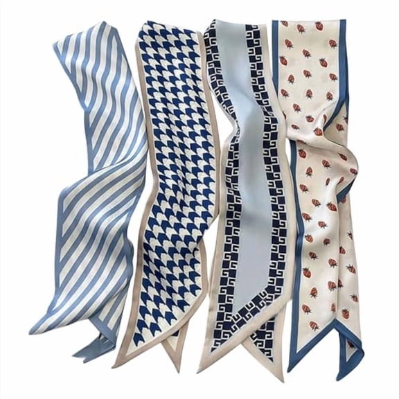 4Pcs Fashion Scarves for Women,Multifunctional Boho Scarves Headbands Satin Scarf for Bag Hair Accessories