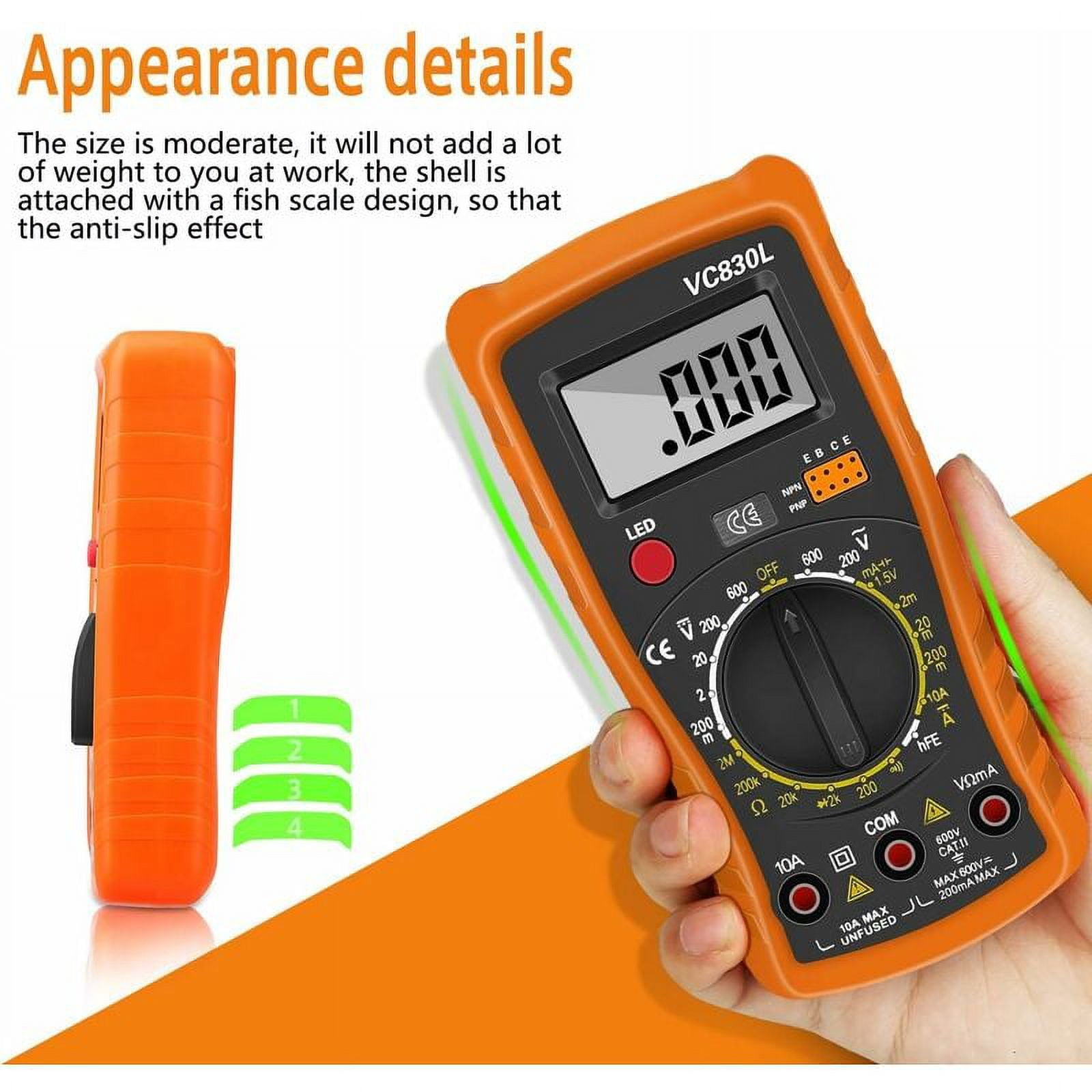 Efficient Multimeter, Digital Manual-Ranging for Precise Measurements, Auto-off Feature After 15 Minutes to Save Power, Continuity & Diode Test for Electronics, Ideal for Home
