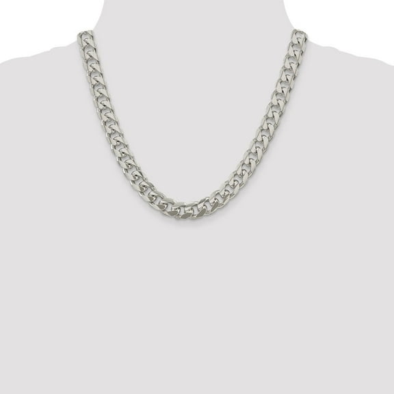 Diamond2Deal 925 Sterling Silver 10.5mm Domed with Side Diamond-Cut Curb Chain Necklace for Men 20"