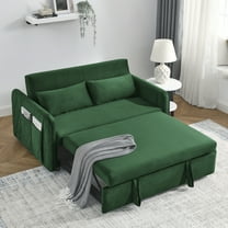 DEALTOPS 55" Modern Velvet Pull Out Sofa Bed Loveseat Lounge Chaise,Sleeper Sofa Bed with Adjustable Backrest 2 Detachable Arm Pockets - Green