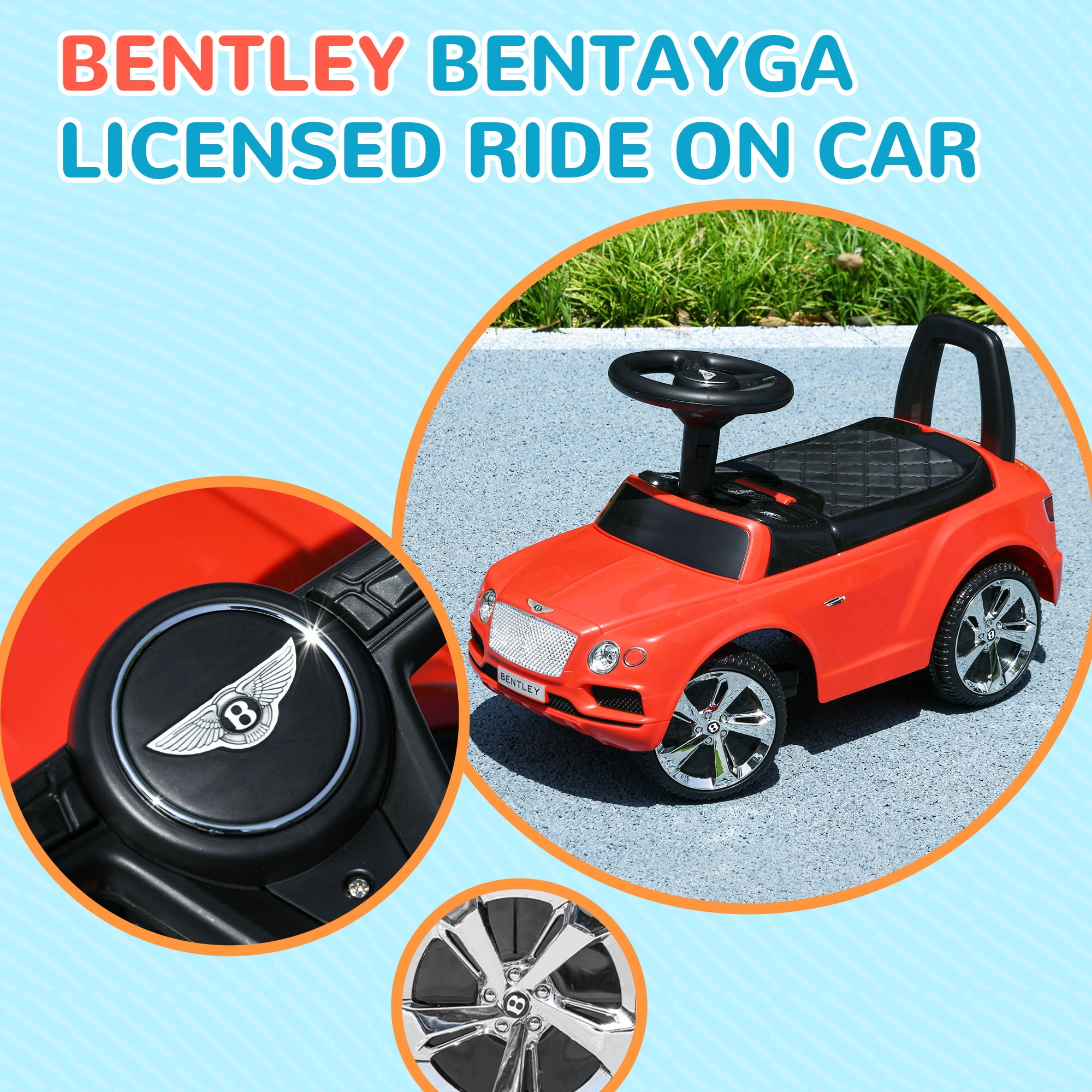 Qaba Bentley Bentayga Licensed Baby Car Ride on Push Car Foot to Floor Slider with Horn Music Under Seat Storage for 18 36 Months Red