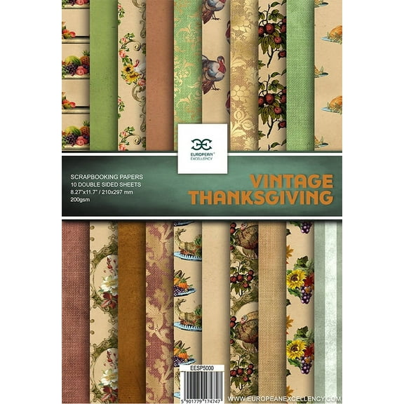 Scrapbooking Paper VINTAGE THANKSGIVING 10 Double Sided Sheets 8.25 x 11.75, Craft Paper, Decoupage Paper, Decorative Paper, Vintage Paper