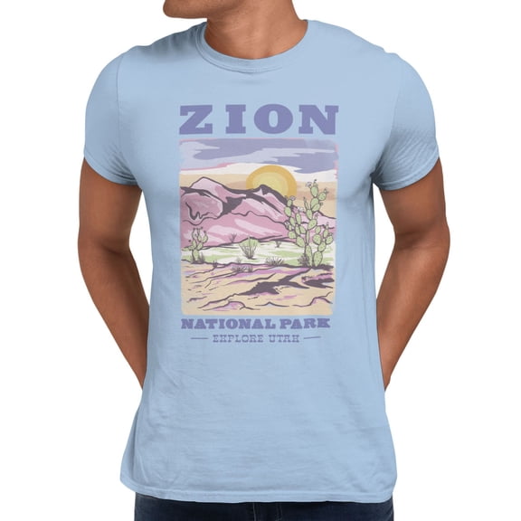 National Park Foundation Zion Utah Cactus Vintage Men's T Shirt (Light Blue, S-XXXL)