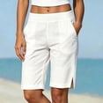 thumbnail image 7 of Women's 100% Cotton Elastic Waist Shorts with Pockets, Casual Solid Knee Length, Summer Beach Walking Shorts, Womens | VerBelle,White L, 7 of 7