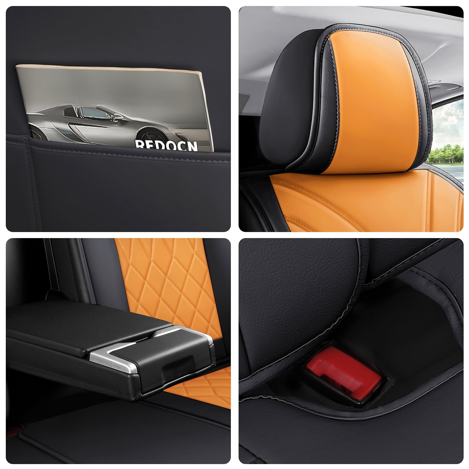 Luxury Faux Leather Car Seat Covers, Waterproof, Full Set Cushion Protector for Single Front Seats and Solid Bench, Universal Fit for Most Cars, 5 Seat, 40/60 50/50 60/40 Split Bench Back