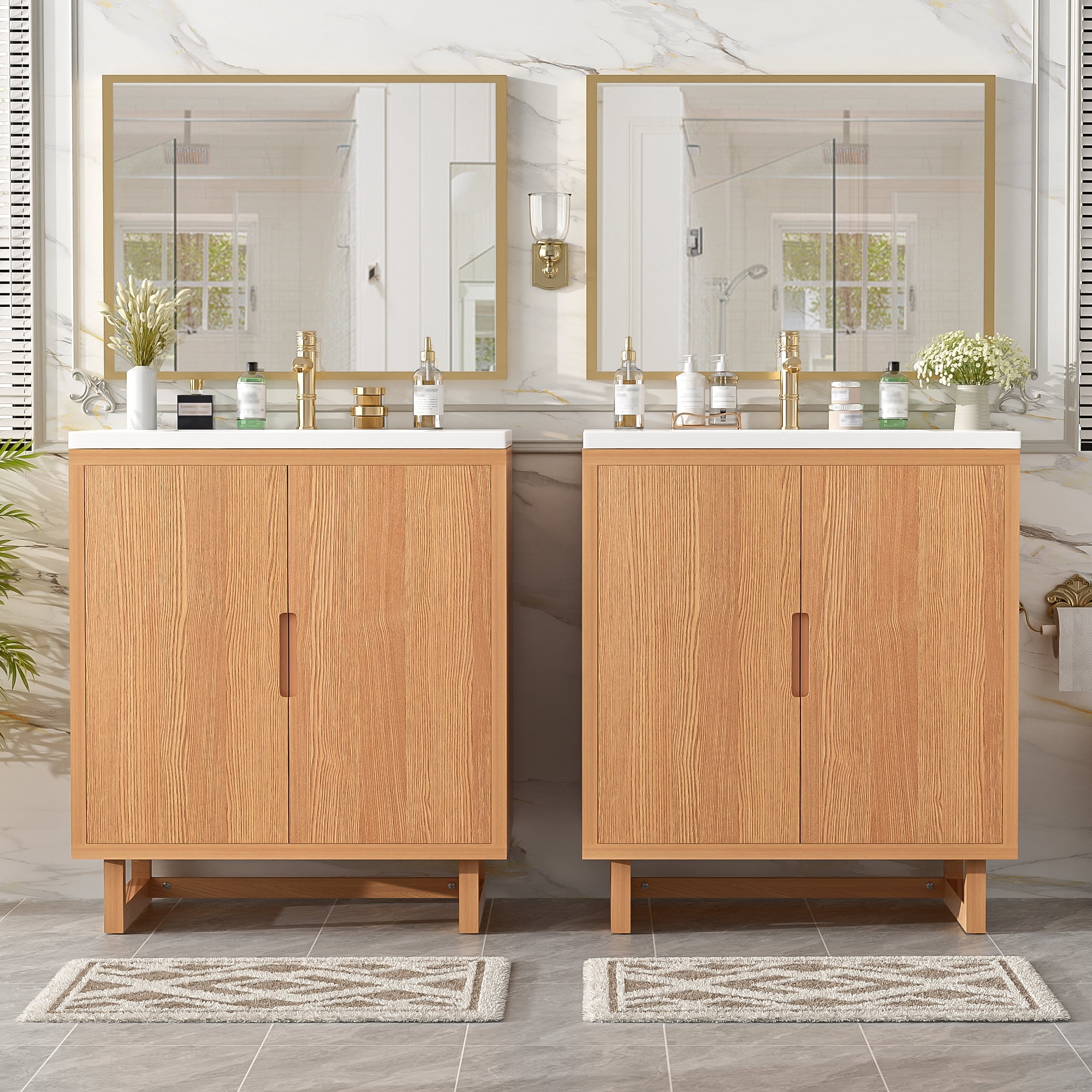 Euroco 60.2" Bathroom vanity Set with Sink, Combo Cabinet, Bathroom Storage Cabinet, Solid Wood Frame