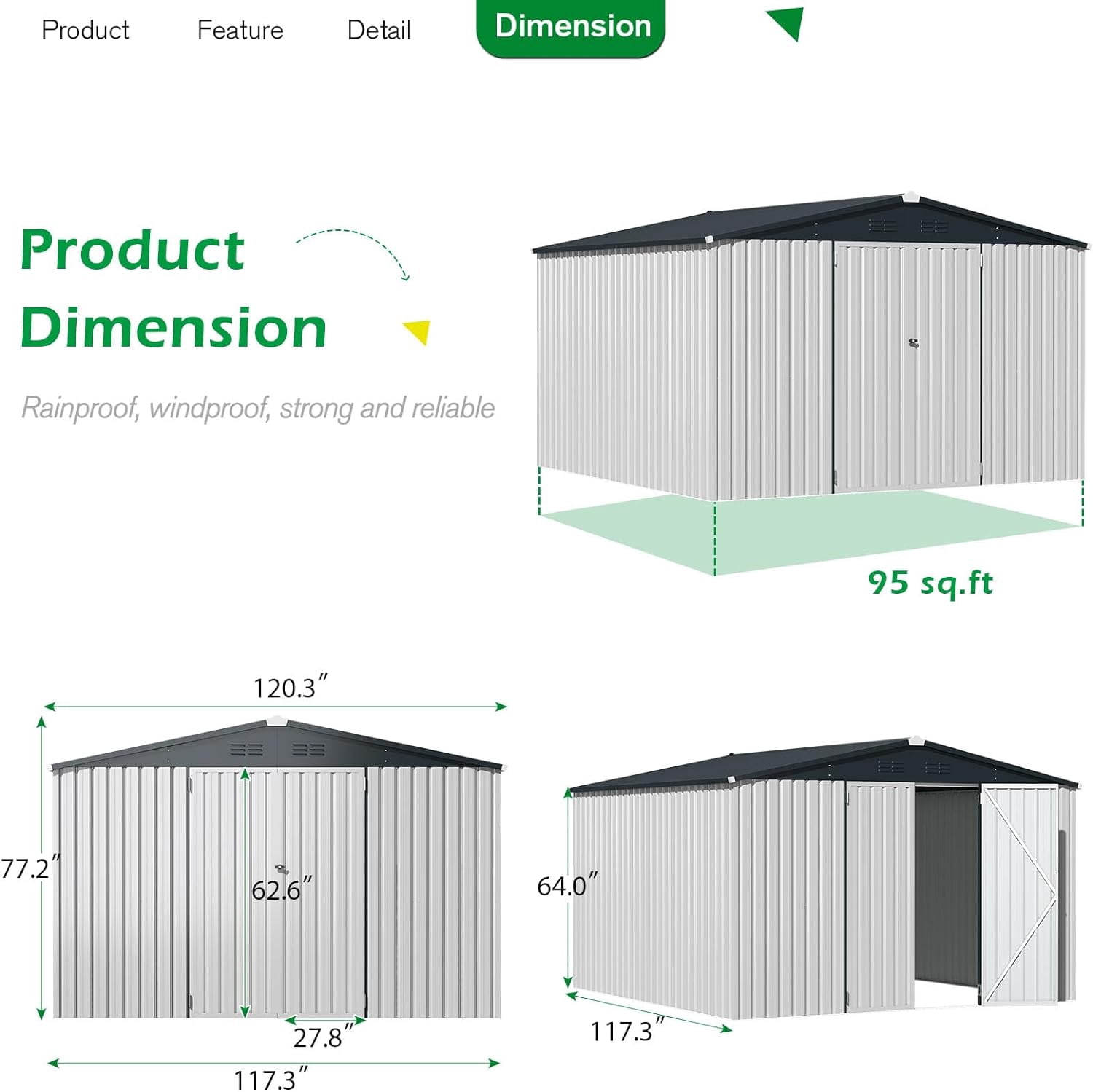 AECOJOY 10' x 10' Outdoor Storage Shed with Lockable Door Patio Metal Garden Storage Building in White for Outside