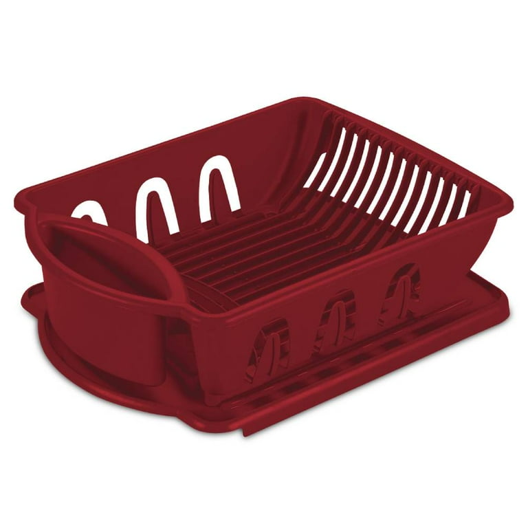 Dish Drain Rack Rubber Coated Metal Red 