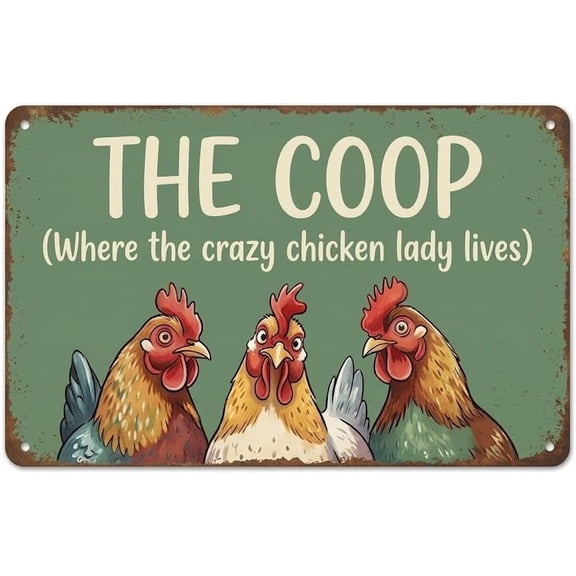 Metal Chicken Coop Sign - Vintage Aluminum Chicken Decor Accessories for Backyard Hen House, Farmhouse Kitchen & Garden Wall Decor, Outdoor Weatherproof (12 x 8 Inch)