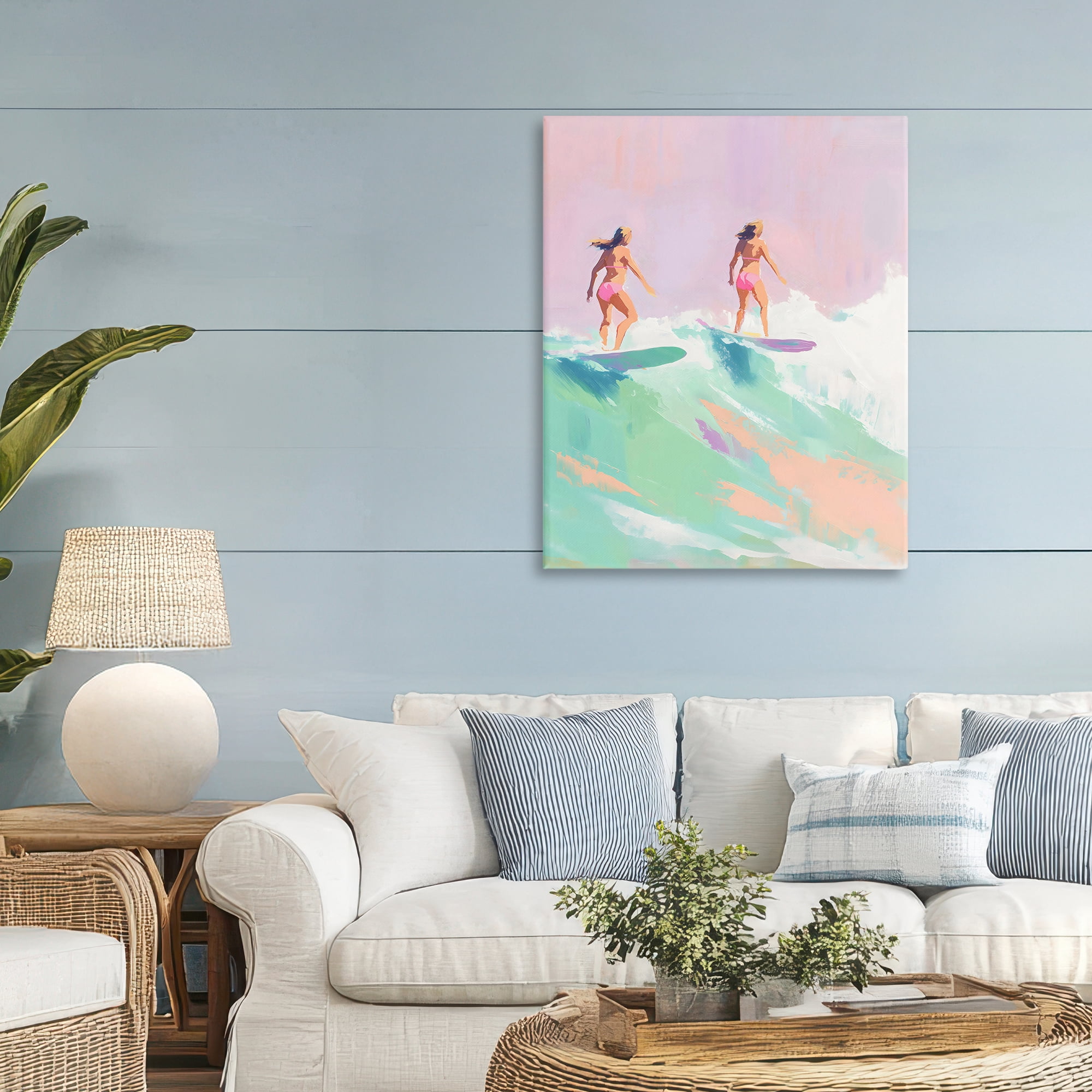 Stupell Industries Two Surfing Girls on Wave Canvas Wall Art, design by The Prints Vibe