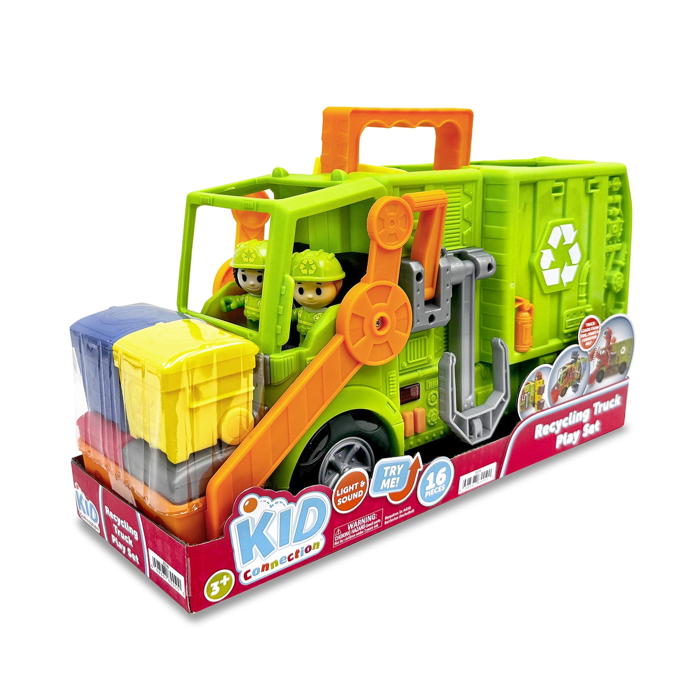 Kid Connection Recycling Truck Play Set with Lights and Sounds 16 Pieces Toddler Toy Ages 3