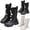 Black, variant on Girls Lace up Riding Boots Mid Calf Combat Knee High Boots Fashion Leather Side Zipper Punk Goth Cowboy Shoes for Little Big Kid Black 12.5