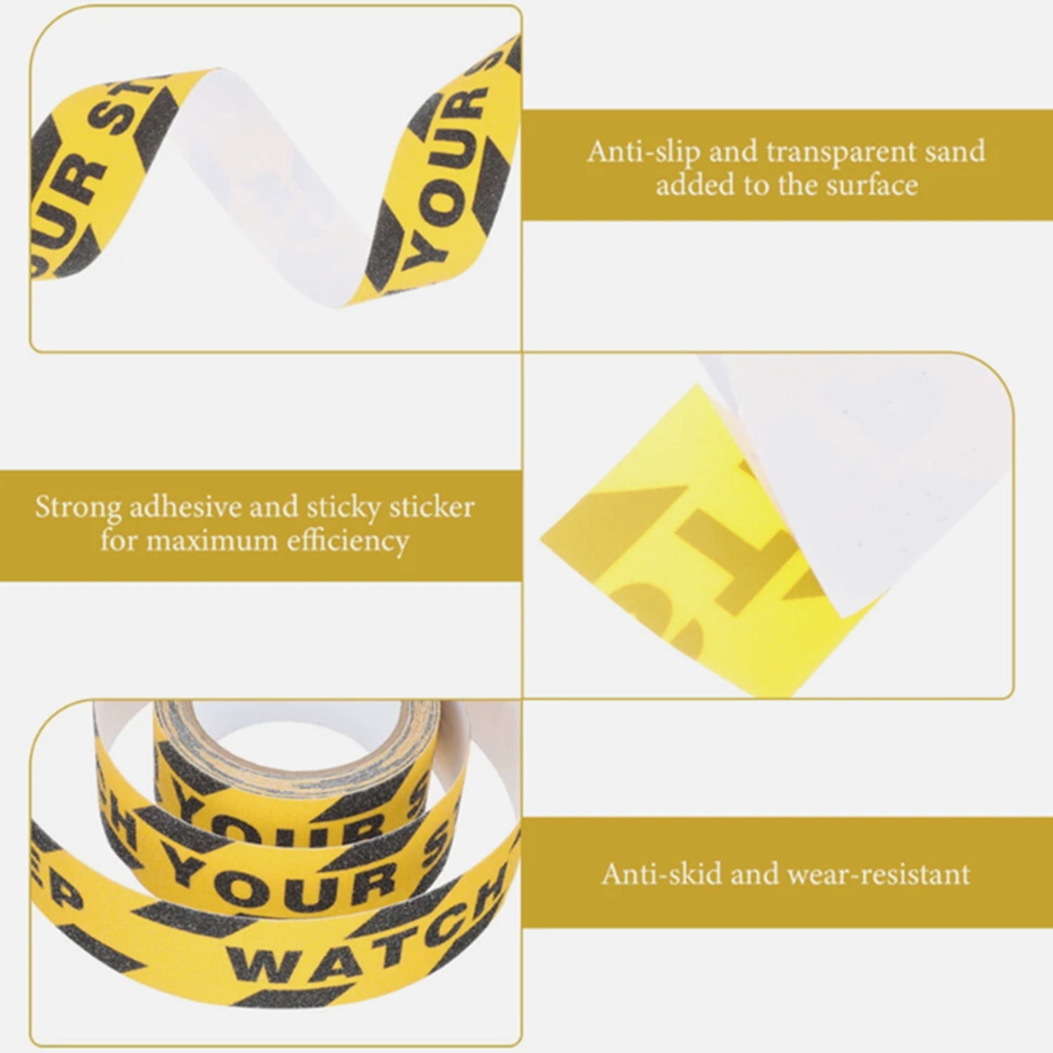 3 Pack Watch Your Step Safety Floor Tape 2 x 196 Inch – Non Slip Warning Adhesive Tape for Stairs Walkways Ramps, Indoor Outdoor Anti Skid Grip Strip