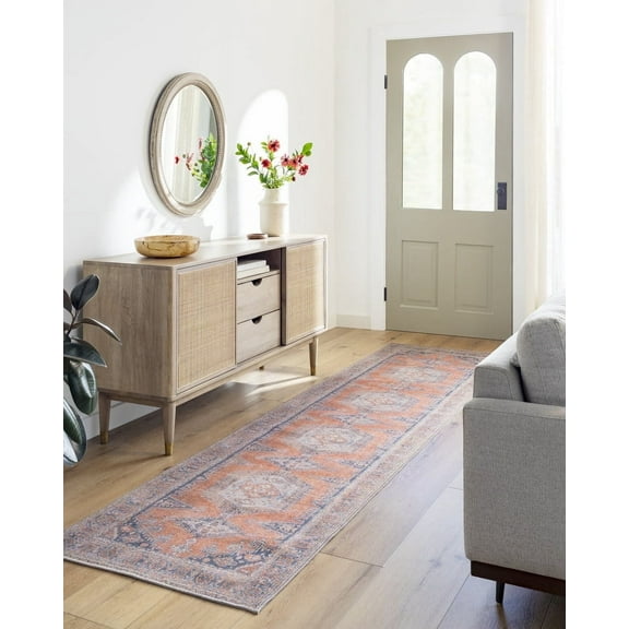 Livabliss Washable Rugs for Living Room, 5x7 Colin Traditional Orange Area Rug, Bedroom Dining Room Home Decor Stain Resistant Carpet (5'3" x 7'3")