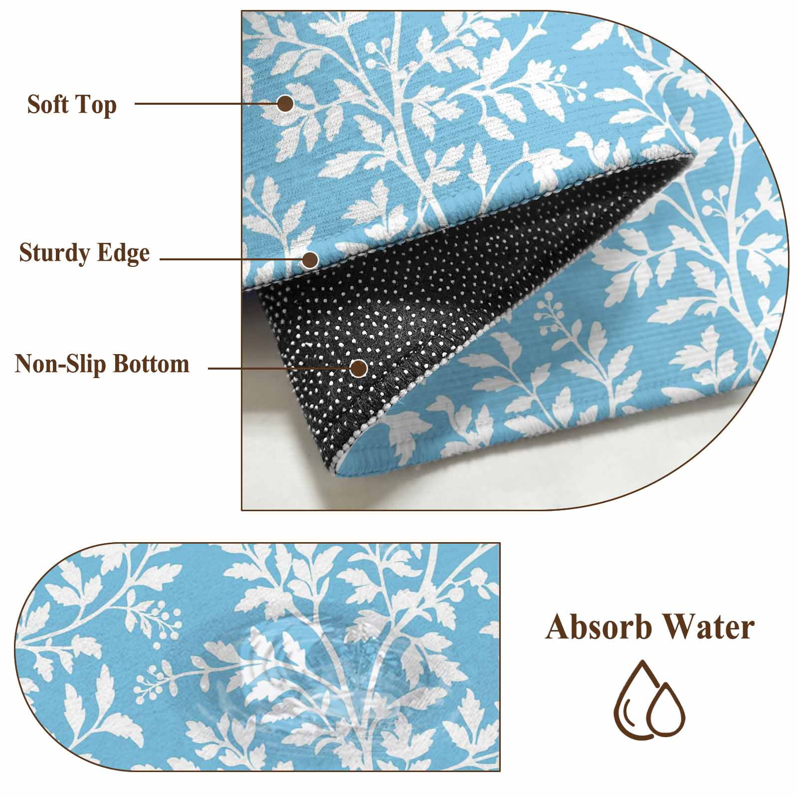 Area Rugs for Living Room Bedroom, Blue Spring Floral 4'x6' Rug Washable Carpet Runner Indoor Outdoor, Farmhouse Flowers Elegant Pastoral Non Slip Accent Floor Mats Rug for Kitchen, Office