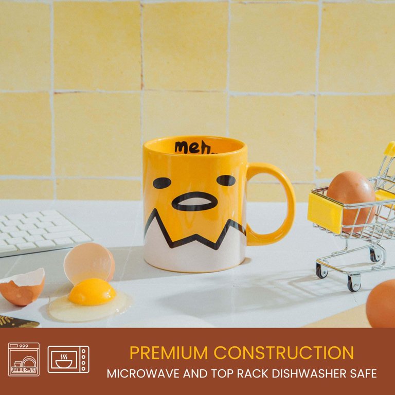 Sanrio Gudetama "I'm Falling" Ceramic Soup Mug Bowl - 24 Ounce Capacity, BPA-Free, With Lid