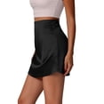 thumbnail image 3 of Deago Women's Satin Silky Mini Skirts High Waisted Flared Short A-Line Zipper Party Club Skirt (Black, S), 3 of 7