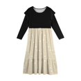 thumbnail image 5 of Abcomgle Girls Maxi Dresses 7-8 Casual Patchwork Ruffle Long Sleeve Maxi Dress Polka Dot Crew Neck Sundresses Flowy Tiered Dresses with Pockets,11-12 Years Beige, 5 of 5