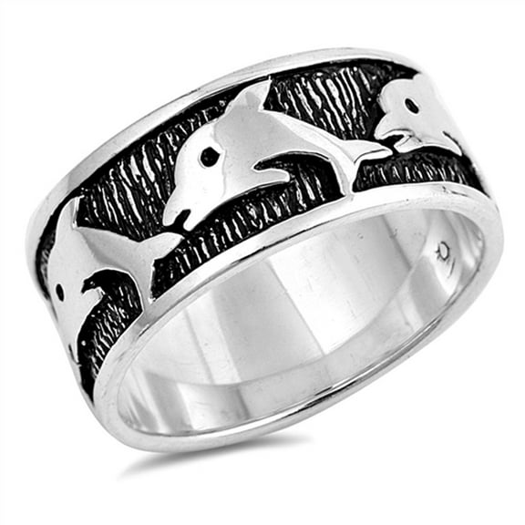 Dolphin Jumping Waves Animal Friendship Ring 925 Sterling Silver Band Jewelry Female Male Size 11