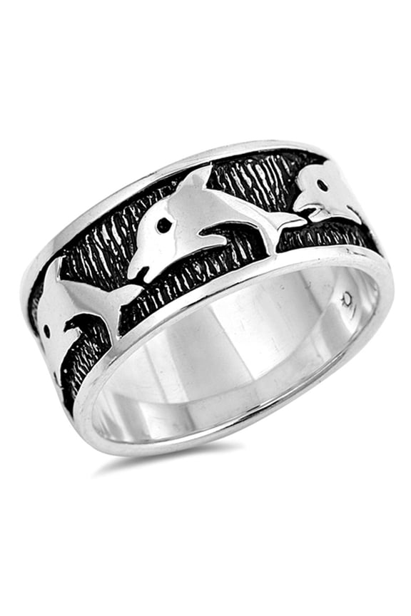 Dolphin Jumping Waves Animal Friendship Ring 925 Sterling Silver Band Jewelry Female Male Size 10