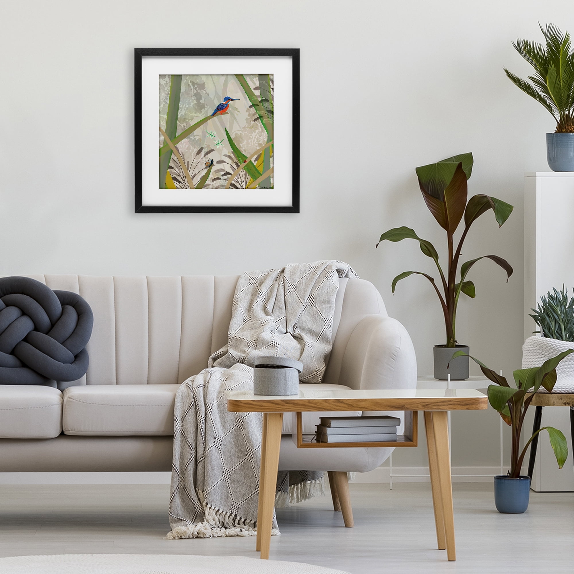 Stupell Industries Kingfisher Among Branches Black Framed Print Under Glass, design by Kay Widdowson