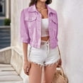 thumbnail image 2 of Cropped Jacket, Yigetop Women's Spring and Summer Top Denim Three Quarter Sleeve Coat Jean Jacket Women Purple M, 2 of 9