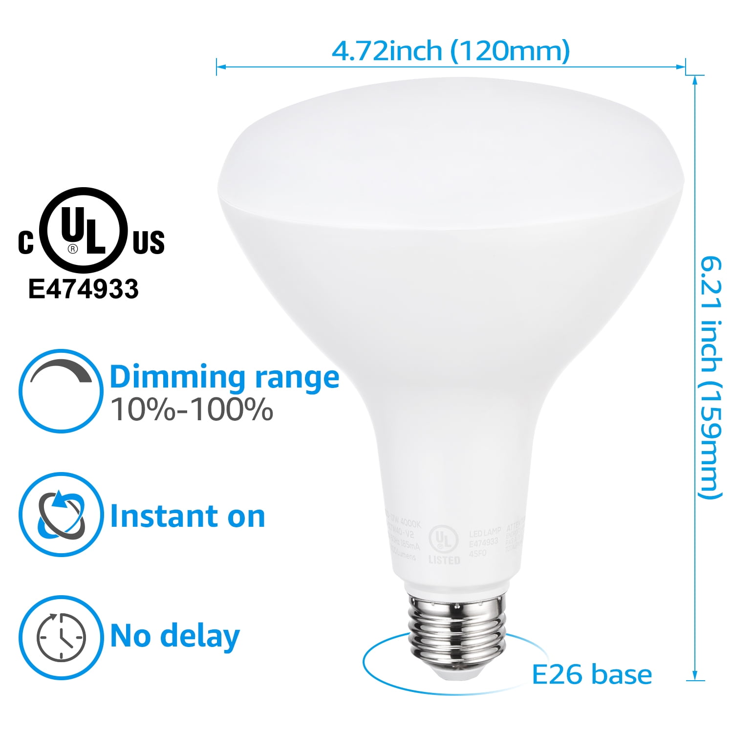 8 Pack BR40 LED Light Bulbs, 17W=100W, 1400lm, Dimmable, E26 Base, Indoor Flood Light for Cans, Recessed Kit, 4000K Cool White
