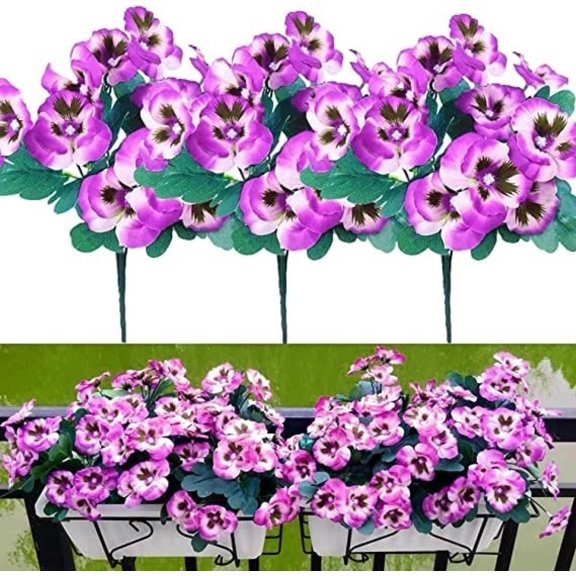 Artificial Pansies for Outdoors,Silk Flowers Outdoor,Artificial Pansy Flowers Faux Plastic Wild Flowers Bushes,UV Resistant Garden Plants Bush Faux Flowers(Pink 14in)from QiwagFerng