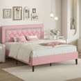thumbnail image 6 of 4 EVER WINNER Full Bed Frame, Upholstered Platform Bed with Headboard, Pink Full Bed Frame, Diamond Design, Pink, 6 of 6