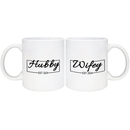 

Funnil Est 2024 Hubby Wifey Mug Set Weddings Gift for Couple Newlyweds Bridal Shower Gifts White