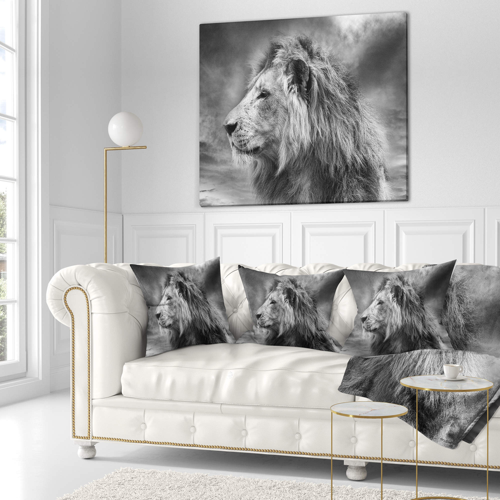 Designart Grey Wild African Lion - Animal Throw Pillow - 18x18