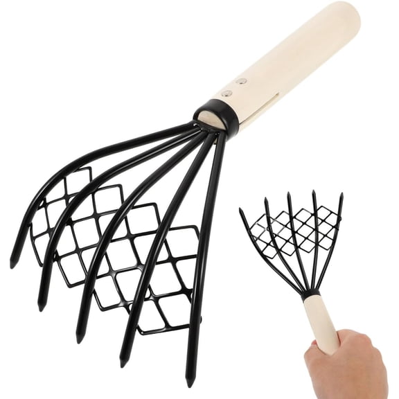 ABCISI 2pcs Clam Rakes with Mesh Net, 10 Inch Clamming Claws Shell Digger for Seafood, Beach, and Garden Tools, Dig Seafood Accessories, Lightweight, Sturdy, Compact